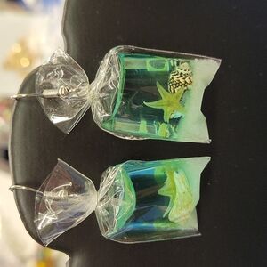 Under the Sea Foliage & Shell in a Hard Resin Plastic Bag 1.5" Earrings. Earring
